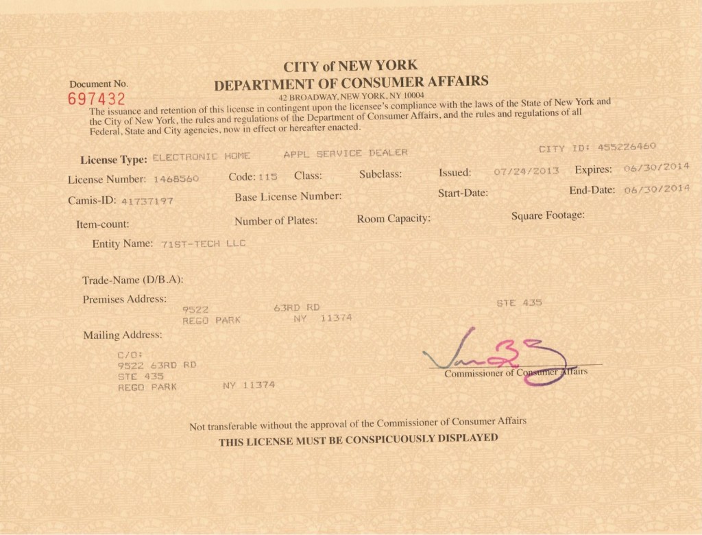 71st-Tech,llc DCA LICENSE